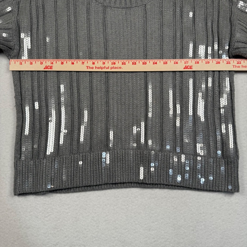 J Crew Collection Sweater Womens Small Gray Sequin Ribbed Knit Cotton AF017 - Picture 5 of 7